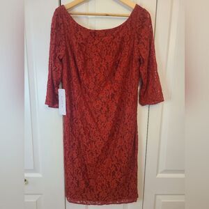 Azazie Madrid Lace Sheath Dress Color Rust Red Size 16